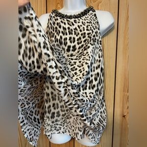 JENNIFER LOPEZ Top Size XL Halter Neck Tank Shell BLING Leopard Print Brown